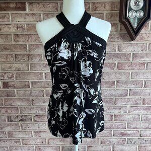 NWT: WHBM Floral Halter Black White Top Large (L411)